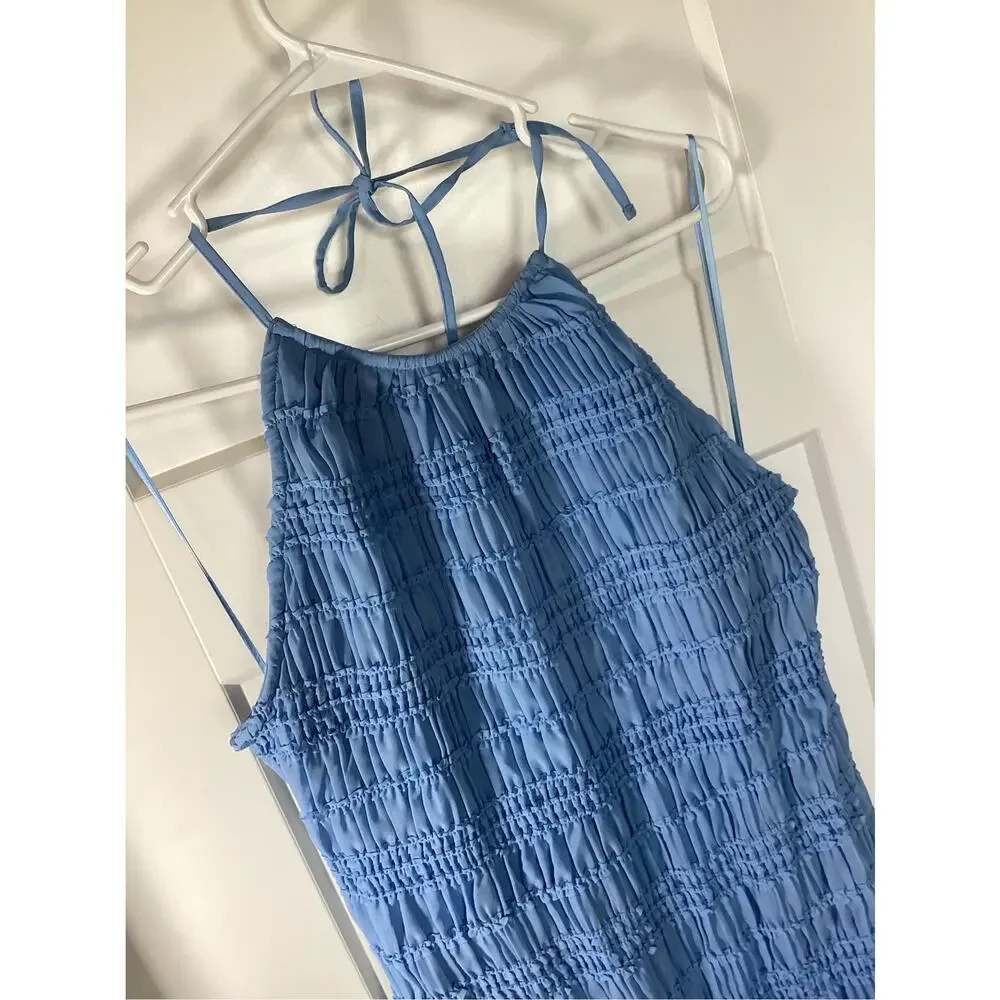 New Abercrombie‎ & Fitch Women's Halter Ruched Maxi Dress Dress Blue Size Large